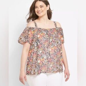 Lane Bryant Cold Off Shoulder Top Floral Plus Size 30/32 Flowy Summer Blouse